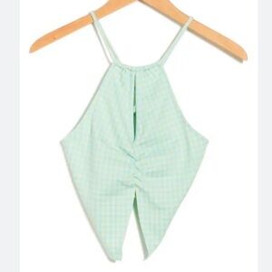 NWT Elodie Blue Lemonade Gingham Pointed Halter Too